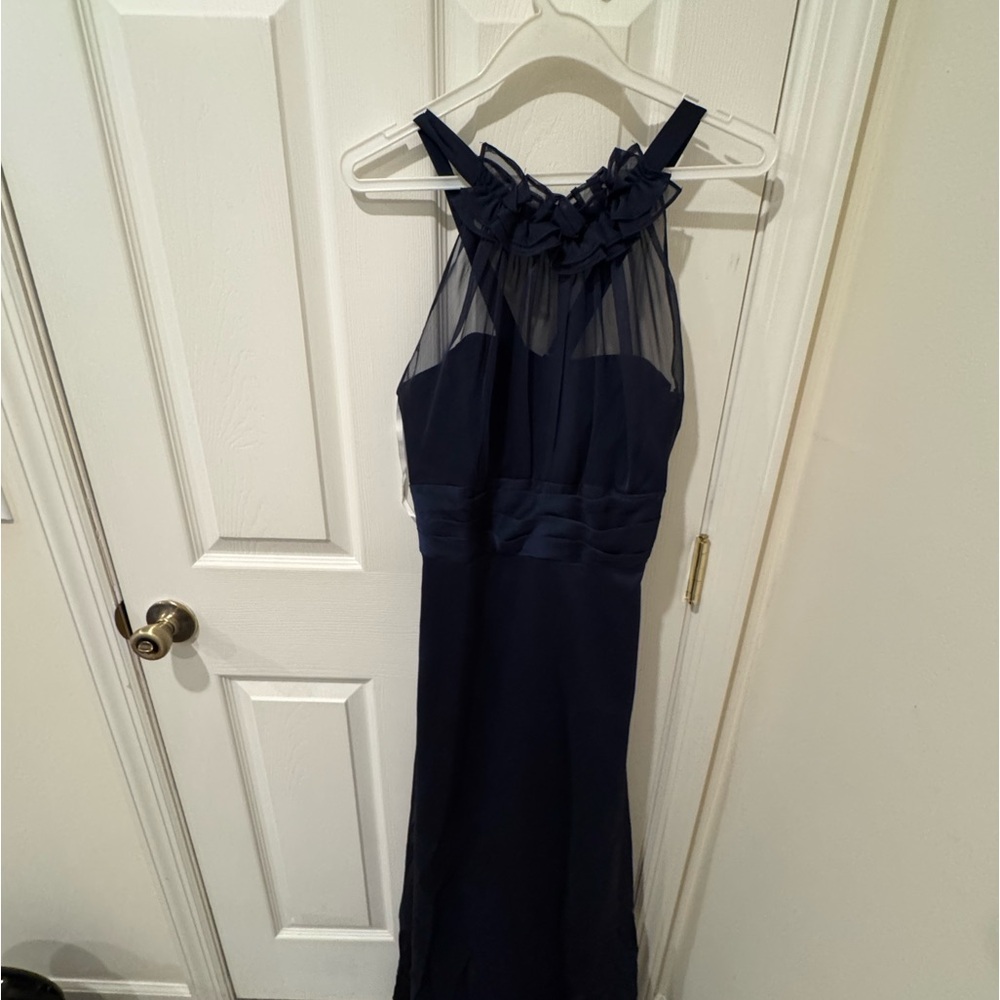 Size 6 Navy Blue Belsoie Haltertop Floorlength Bridesmaid/Evening Gown